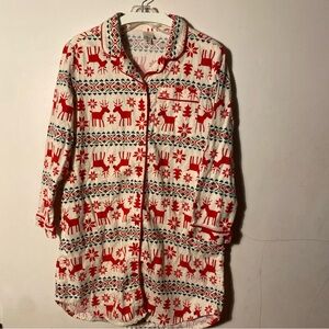 Hanna Andersson Red and White Pajama Shirt Dear Deer Reindeer Christmas - M